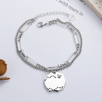 wholesale S925 Sterling Silver Korean-Style Vintage Double-Layer Interlocking Chain with Irregular English Pendant Creative Unique Bracelet-YS109/approx. 10.3g>925 silver