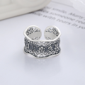 wholesale S925 Sterling Silver Vintage Antique Matte Hollowed-out Six-Syllable Mantra Scripture Creative Adjustable Ring for Women-0-1