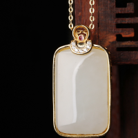 wholesale Gold-Plated 925 Silver with Certificate, Natural Hetian Jade, National Trend Ancient Style Square Jade Pendant Peace Plaque-16*30mm Wu Shi Pai pendant (without chain)