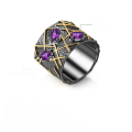 wholesale 925 Silver High-End Designer Gemstone Ring, European and American Vintage Style with Natural Amethyst-0-0