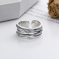 wholesale S925 Sterling Silver Retro Vintage Style Minimalist Twist Multi-Layer Cross Wrap Trendy Adjustable Ring-0-2