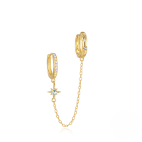 wholesale S925 Sterling Silver Evil Eye Zircon Fringe Ear Hoop Earrings With Octagram Design-Single gold #3&gt;925 silver