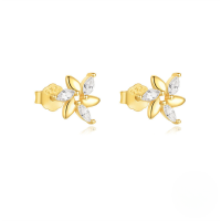 wholesale S925 Sterling Silver Fashionable Petal Zircon And Pearl Earrings, Korean Style Minimalist Studs-Gold#3 925 Silver