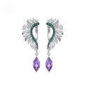 wholesale 925 Silver Designer Vintage Angel Wing Earrings with Natural Amethyst Gemstone-0-0