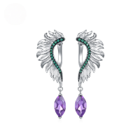 wholesale 925 Silver Designer Vintage Angel Wing Earrings with Natural Amethyst Gemstone-Green Agate Earrings>925 Silver