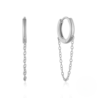 wholesale S925 Sterling Silver Classic Versatile Chain Hoop Earrings With Minimalist Fringe-Platinum 925 silver