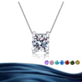 wholesale S925 Sterling Silver Four-Prong Round Moissanite Necklace for Women Pendant Light Luxury Choker Chain Jewelry-0-0