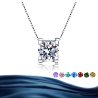 wholesale S925 Sterling Silver Four-Prong Round Moissanite Necklace for Women Pendant Light Luxury Choker Chain Jewelry-1 carat white