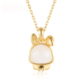 wholesale S925 Sterling Silver Inlaid with Hetian Jade New Zodiac Versatile Rabbit Pendant Necklace Collarbone Chain Wholesale-0-4
