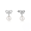 wholesale 925 Sterling Silver Hot-sale Personalized Zircon Bow Pearl Stud Earrings, Korean Style-0-4