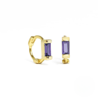 wholesale S925 Sterling Silver Ins Square Zircon Ear Clasp With Single Creative Stud, Popular In Europe And America-Gold-Purple Diamond