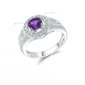 wholesale S925 Sterling Silver Classic Elegant Gemstone Ring with Natural Amethyst, Cross-Border European and American Wholesale Ring for Women-0-0