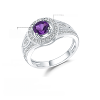wholesale S925 Sterling Silver Classic Elegant Gemstone Ring with Natural Amethyst, Cross-Border European and American Wholesale Ring for Women-Natural Amethyst Ring US Size 8