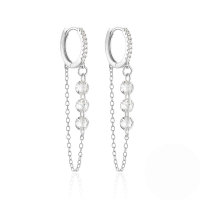 wholesale 925 Sterling Silver Hot-selling Zircon-encrusted Hoop Earrings With Chain And Tassel, Exuding European And American Luxury Elegance-Platinum 925 silver