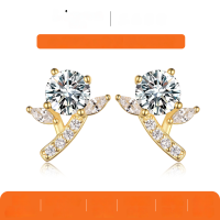 wholesale Gold-plated S925 Silver Moissanite Earrings with Round Main Stone and Tree Branch Design, Trendy Best-selling Women's Jewelry-Gold 0.5 carat*2 (with certificate)  925 silver