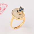wholesale Gold-plated 925 sterling silver with certificate, cold enamel lotus flower ring, large cabochon gemstone, openable index finger ring for women-0-5