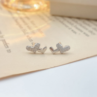 wholesale S925 Sterling Silver Maker's Double Heart Minimalist Stud Earrings for Women - One Smooth and One Diamond-Encrusted, High-End Design, Niche Jewelry-Double Heart Earrings>925 Silver