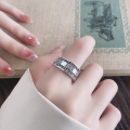 wholesale S990 Silver Retro Aged Exquisite Craftsmanship Eight-Character Mantra Ring Creative Ancient Style Hot-Selling Adjustable Open Ring-0-0
