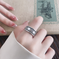 wholesale S990 Silver Retro Aged Exquisite Craftsmanship Eight-Character Mantra Ring Creative Ancient Style Hot-Selling Adjustable Open Ring-1303JM/approx. 6.6g Adjustable opening