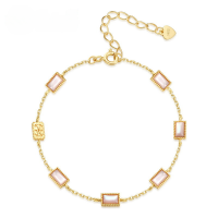 wholesale 925 Silver Japanese Retro Style Pink Shell Small Long Bar Bohemian Fashion Geometric Chain Bracelet Wholesale Silver Jewelry-Pink Shell 925 Silver