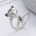 wholesale S925 sterling silver vintage distressed creative fox 3D design matte finish adjustable ring-0-1