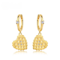 wholesale Metal material, high-end sense of light luxury micro-inlay brushed ear clasps, fashionable and versatile heart-shaped cookie earrings with a niche design-10K gold 925 silver