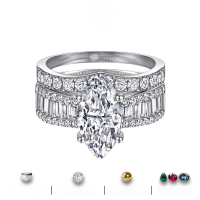 wholesale S925 Sterling Silver 3-Carat Marquise Moissanite Women's Ring Set Stackable Ring High-End Jewelry-carat Moissanite ring (champagne) US size 5