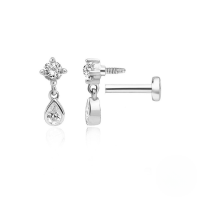 wholesale S925 Silver Zircon-studded 16g Flat Threaded Cartilage Ear Piercing-Single platinum #6