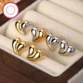 wholesale S925 Sterling Silver 3D Polished Heart Stud Earrings, Fashionable, Simple, Sweet and Cute for Daily Wear-0-1
