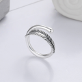 wholesale S925 Sterling Silver Retro Vintage Feather Unique Creative Design Niche Versatile Trendy Open Adjustable Ring-0-0