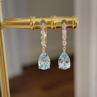 wholesale S925 Sterling Silver Red Elk All-Over New Hoop Earrings Ear Studs Refreshing Sea Blue Zircon Water Drop Daily Wear Minimalist-BE0097-Gold 925 Silver