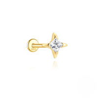 wholesale S925 Sterling Silver Geometric Heart Zircon Stud Earrings With Flat Threaded Piercing-Single gold #16