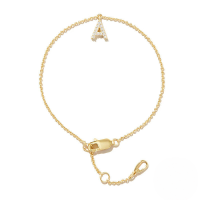 wholesale S925 Sterling Silver Ins Creative Versatile Zircon 26-letter Bracelet, Korean Style Initial Letter Jewelry-Gold-F 925 silver