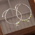 wholesale S925 Sterling Silver Temperament Bamboo Leaf Green Stone Crushed Silver Bracelet, Luxurious and High-End Women's Hand Accessory S6441-0-1