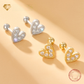 wholesale S925 Sterling Silver Zircon Heart Stud Earrings, Minimalist Design, High-End Screw Ear Bone Earrings-0-0