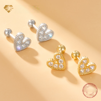 wholesale S925 Sterling Silver Zircon Heart Stud Earrings, Minimalist Design, High-End Screw Ear Bone Earrings-Platinum 925 silver