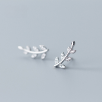 wholesale S925 silver branch diamond earrings for women, leaf-inspired elegant earrings E1813-S925 silver pair 925 silver