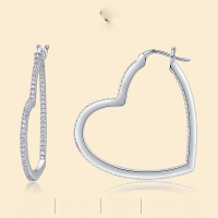 wholesale S925 Sterling Silver New Heart-shaped Hoop Earrings for Women, High-end Feeling, Cross-border Amazon Best-selling Moissanite Earrings, Ready for Wholesale-Moissanite(）