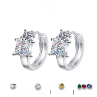 wholesale S925 Sterling Silver Princess Cut Moissanite Women's Ear Clips Colorful Silver Jewelry Earrings-grey