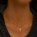 wholesale 925 Sterling Silver New Light Bead Chain Cross Pendant Choker Necklace,ins。-0-1