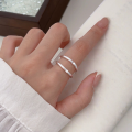 wholesale S925 Sterling Silver Minimalist Adjustable Double-Layer Open Ring for Women, Korean Understated Style High-End Finger Ring-0-4