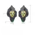 wholesale 925 Silver Designer High-End Natural Peridot Jewelry Set, Floral Design Ring and Earrings-0-4