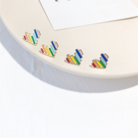 wholesale S925 Sterling Silver Maker Mini Exquisite Bar-shaped Rainbow Heart Stud Earrings Korean-style Colorful Love Earrings Accessories-Rainbow Heart Earrings>925 Silver