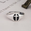 wholesale S925 Sterling Silver Graffiti Cross Ring, Fashionable Euro-American Drip Glaze Adjustable Wide Band Index Finger Ring-0-4