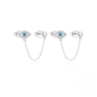 wholesale S925 Sterling Silver Evil Eye Earrings With Moon, Heart, Tassel, And Crystal Inlay-Platinum #3 925 Silver
