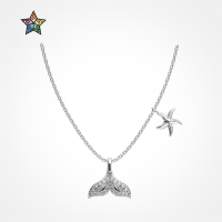 wholesale S925 silver Korean hit mermaid tail starfish pendant design summer delicate women's collarbone necklace-Gold DY190803-SG-WH>925 silver