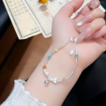wholesale Silver and Hetian Jade Lily of the Valley Broken Silver Bracelet, Minimalist Design, Forest-Style Sweet Hand Chain, 520 Valentine's Day Gift-0-0