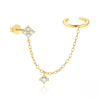 wholesale S925 Sterling Silver Classic Heart Opal Zircon Chain Double Earrings-Single gold #3&gt;925 silver