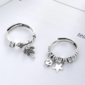 wholesale S925 metal trendy zircon inlaid coconut tree smiley face star open ring niche design Korean style new-0-1