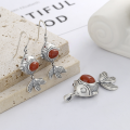 wholesale S925 Sterling Silver Chinese Classical Ethnic Style Goldfish Inlaid with Southern Red Agate Pendant Earrings-0-0